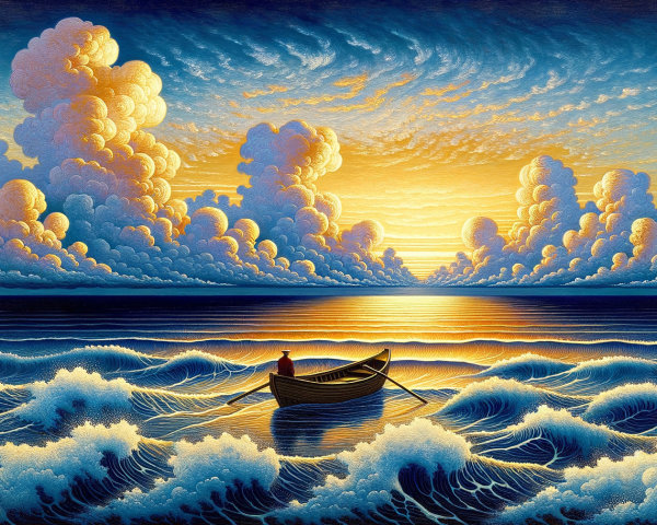 Serene Seascape at Sunset with Vibrant Waves