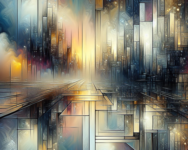 Abstract Digital Landscape with Geometric Structures