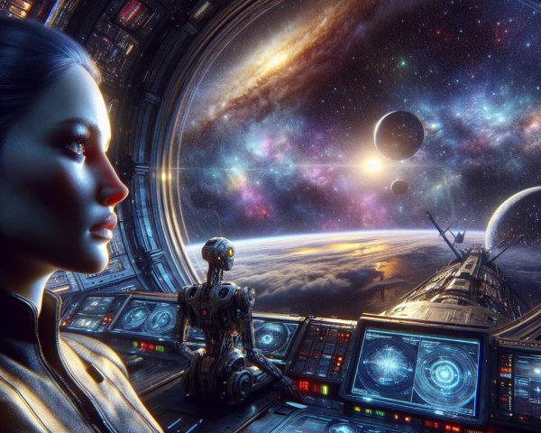 Futuristic Spacecraft Interior with Cosmic Vista