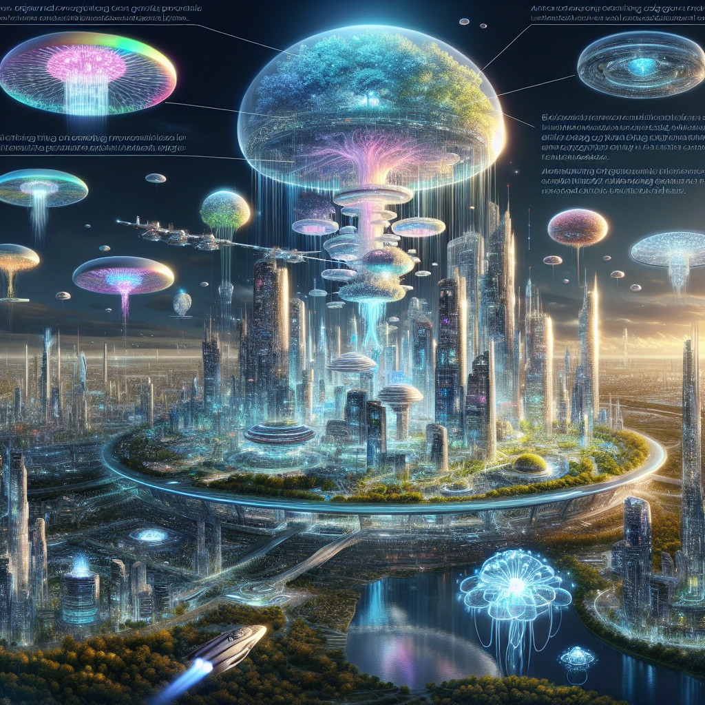 Futuristic Cityscape with Vibrant Colors and Nature