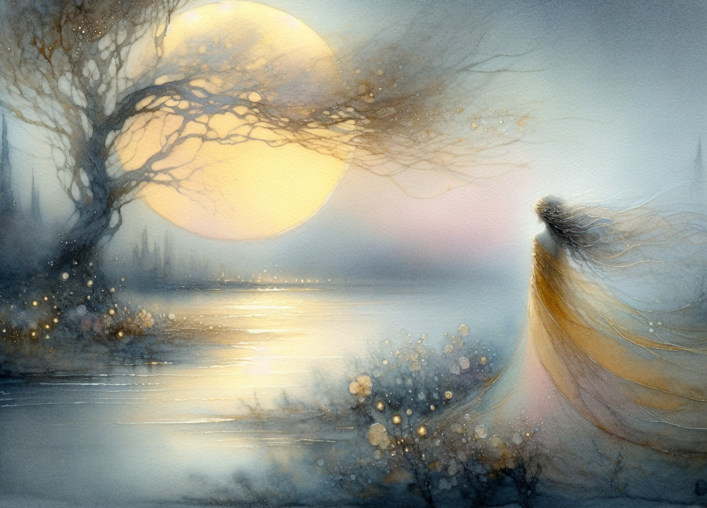 Mystical Landscape with Moonlit Water and Fog