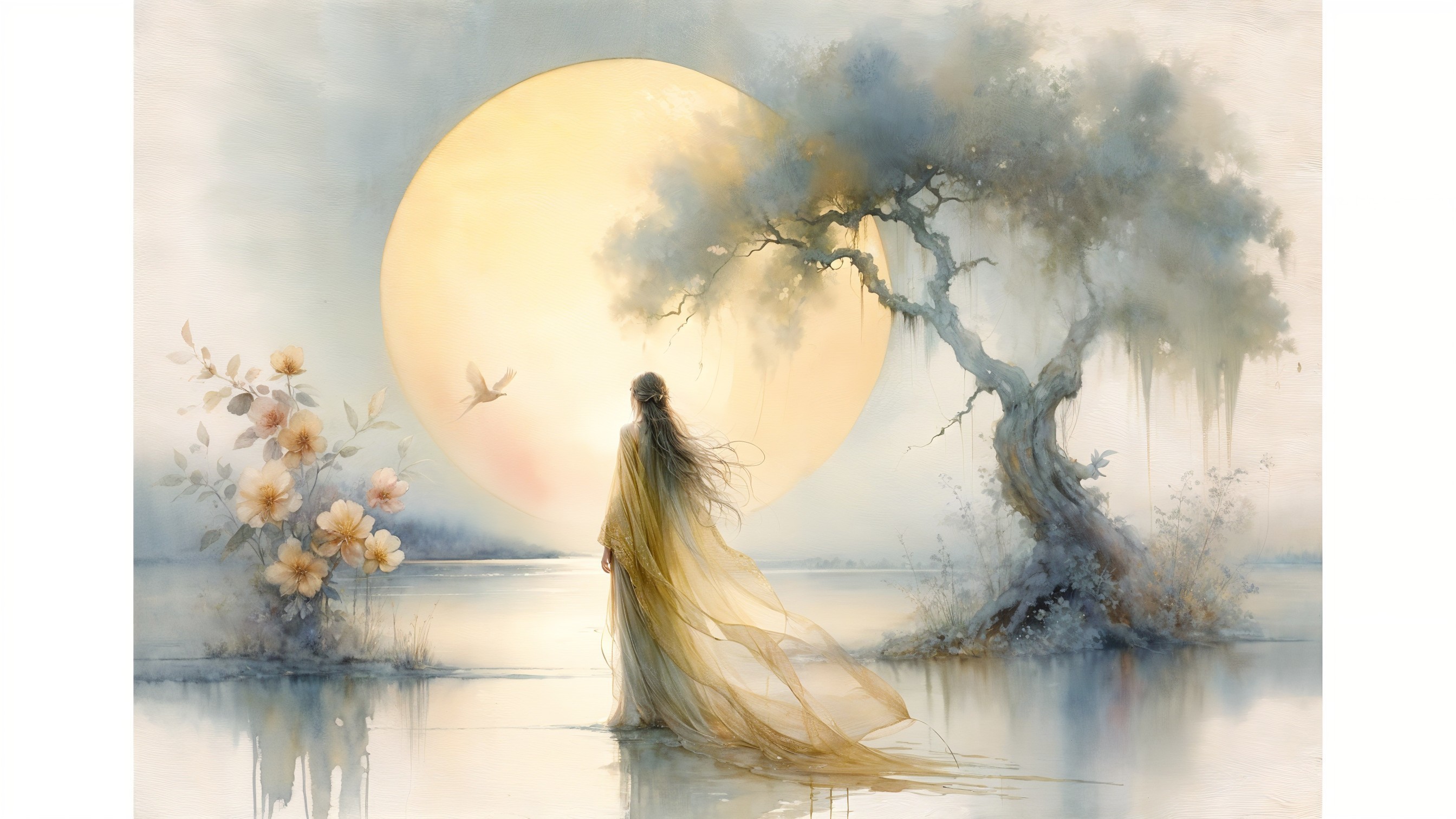 Serene Landscape with Woman by Tranquil Water