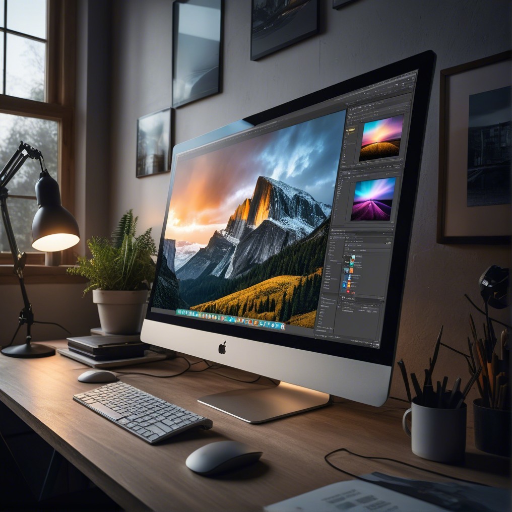 Sleek Apple iMac on Wooden Desk with Vibrant Display
