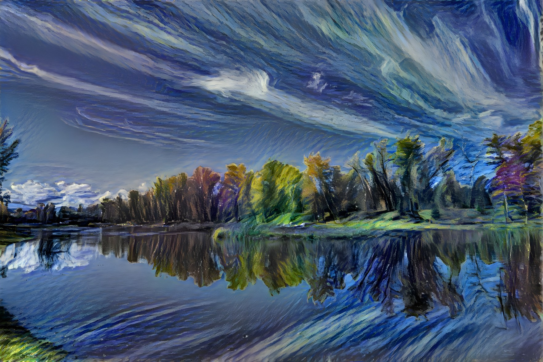 Tranquil River and Autumn Trees in Serene Landscape