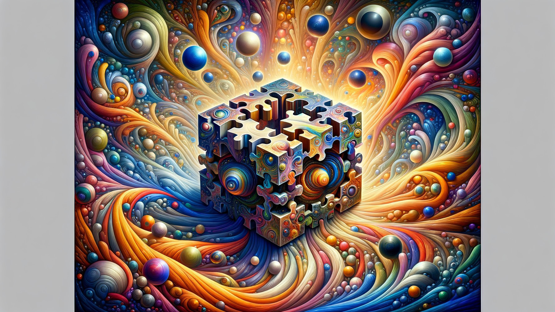 Colorful Swirling Patterns with Central Puzzle Cube