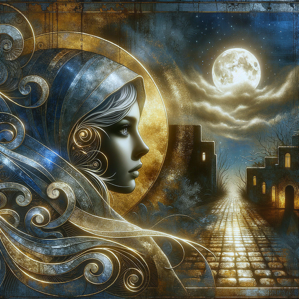 Serene Woman in Hood Amidst Mystical Nightscape