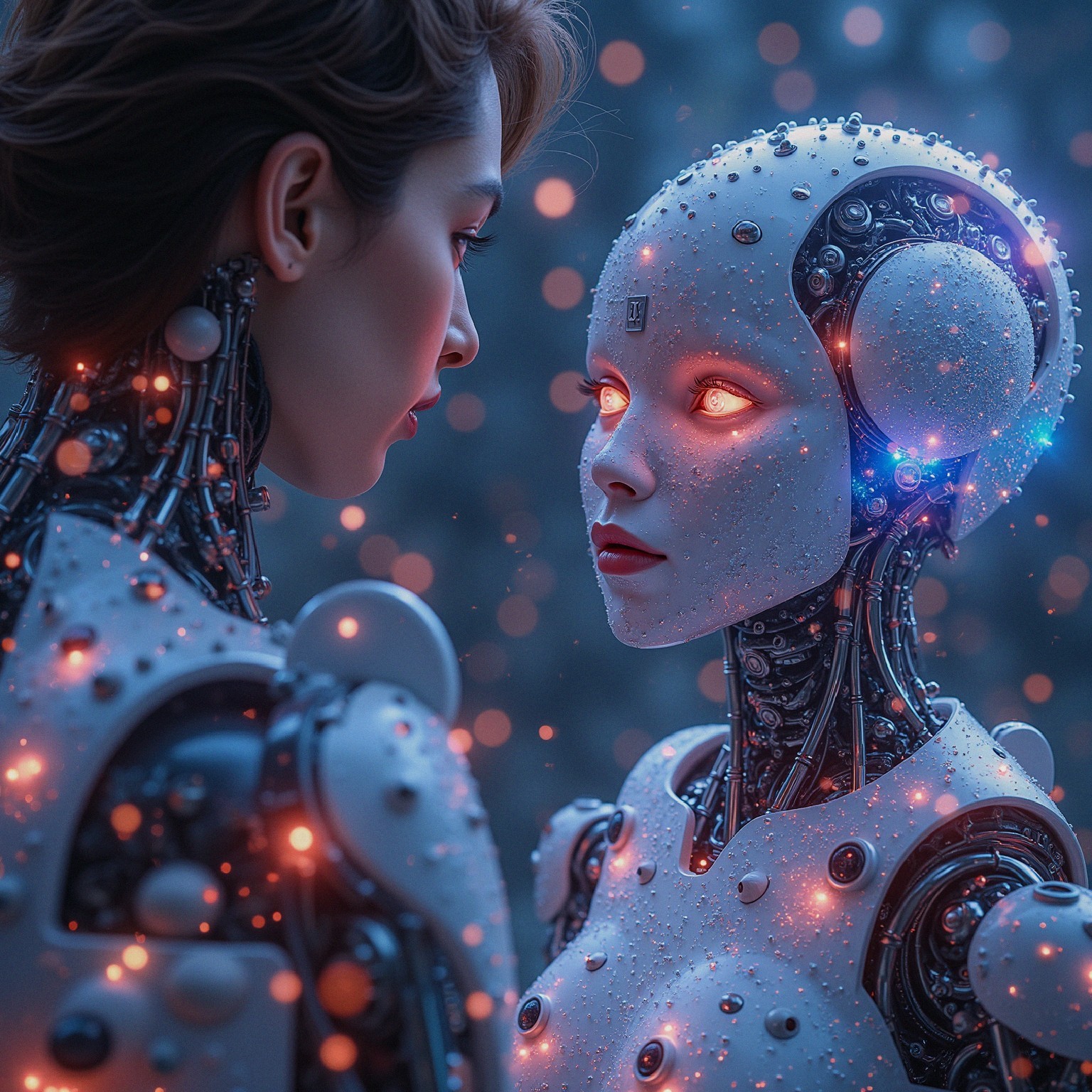 Human and Humanoid Robot in Dimly Lit Setting