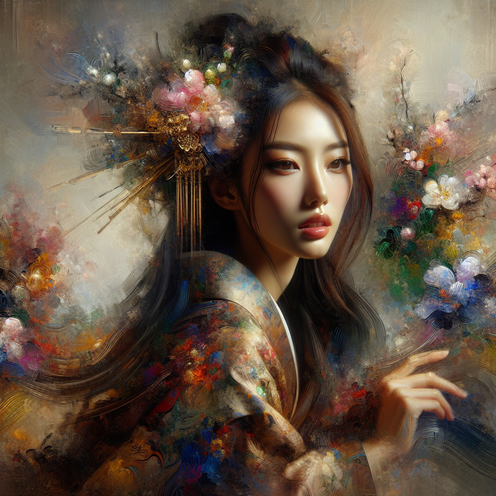 Portrait of a woman in traditional attire with flowers