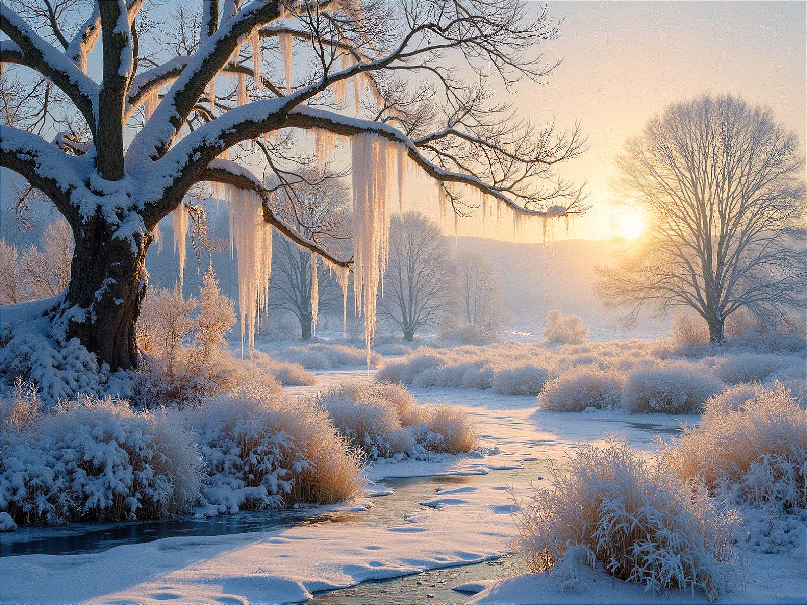 Magical Winter Landscape with Snow-Covered Tree