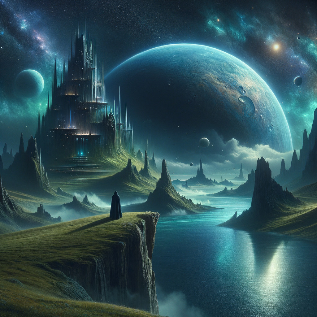 Mysterious Landscape with Castle and Starry Sky