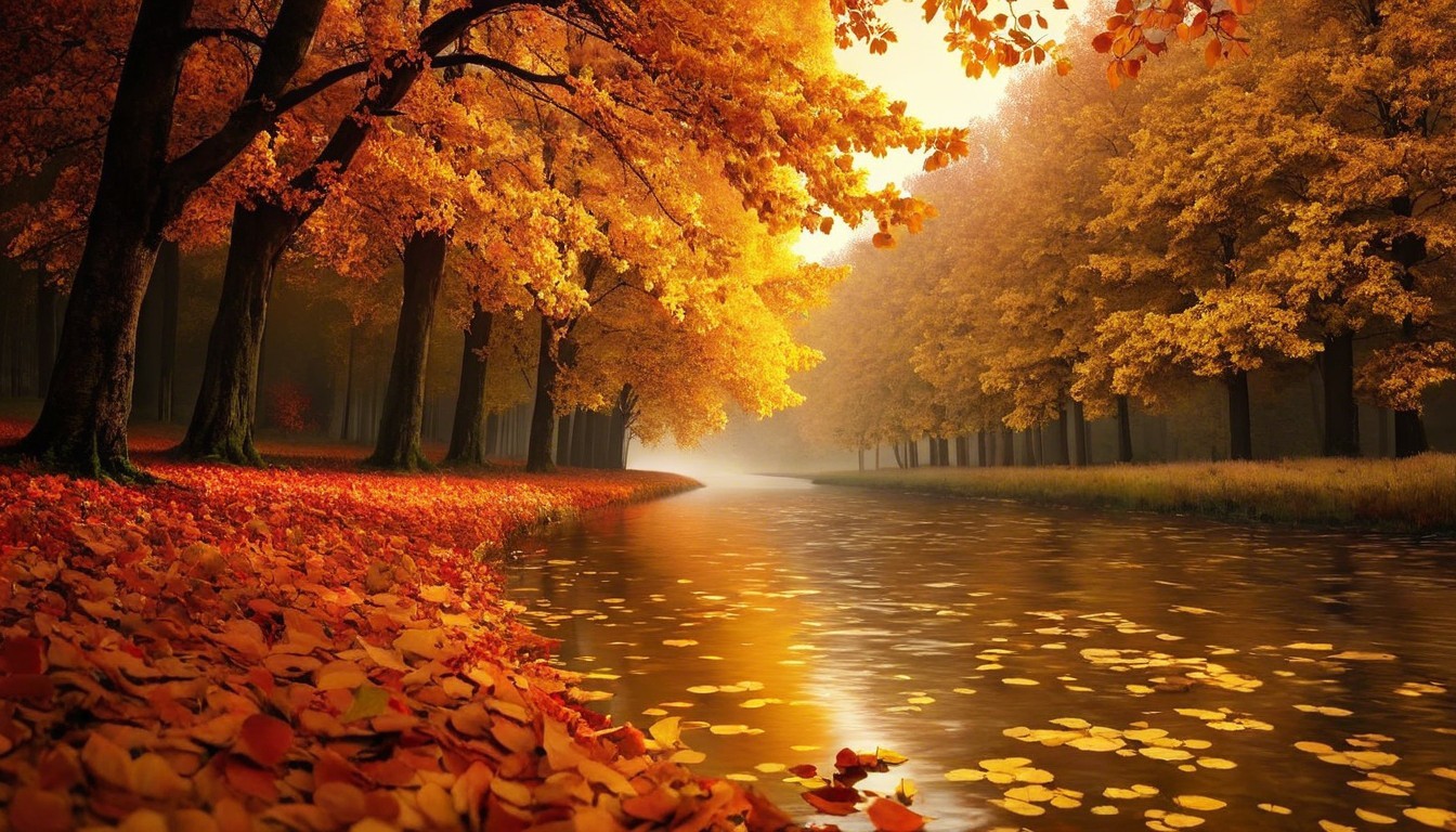 Serene River in Vibrant Autumn Landscape