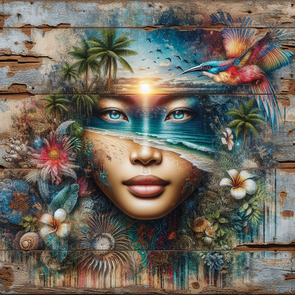 Artistic Woman's Face with Tropical Natural Elements