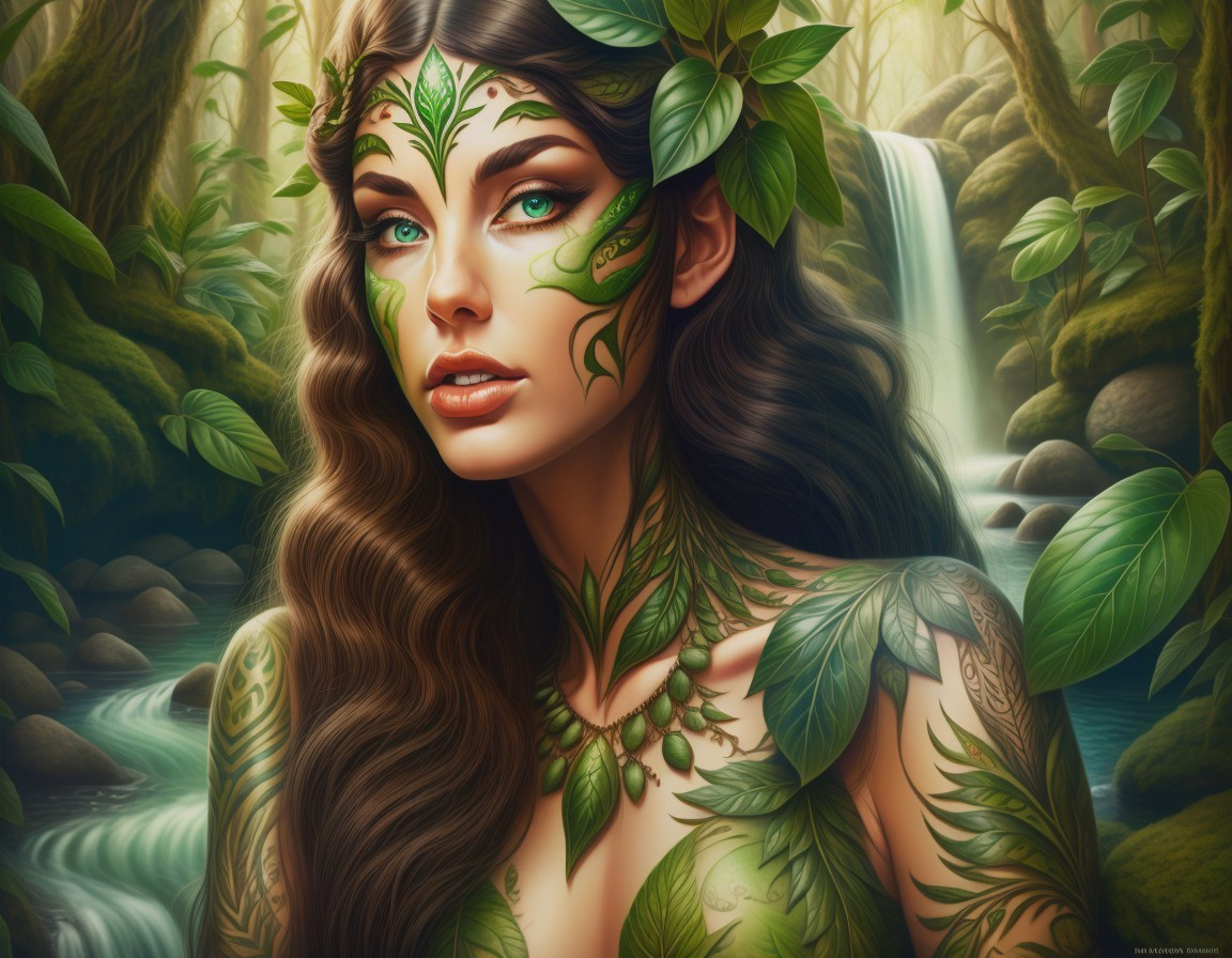 Enchanted Forest Figure with Leaf Patterns and Glow
