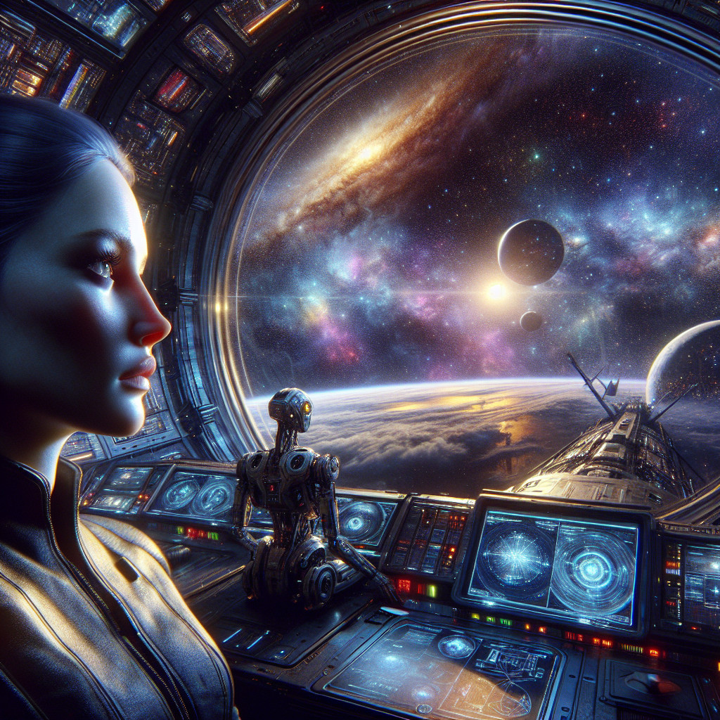 Futuristic Spacecraft Interior with Cosmic Vista