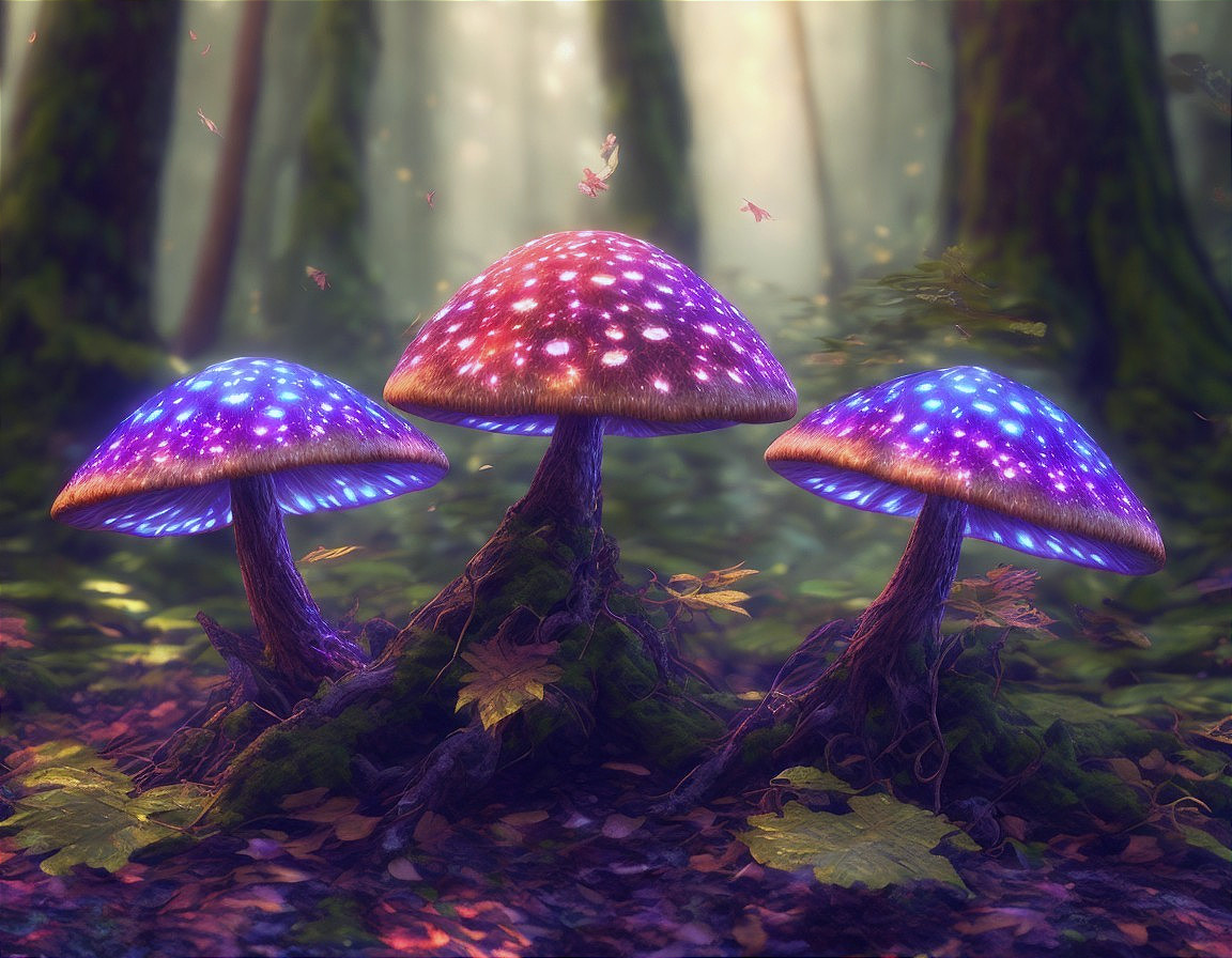 Glowing Mushrooms in a Mystical Forest Setting