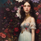 Young woman in white dress among colorful flowers