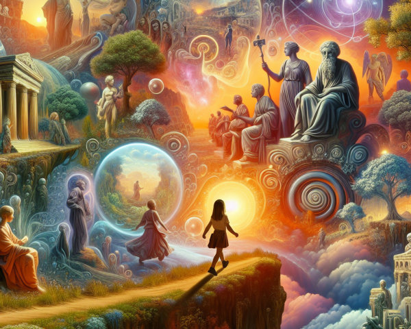 Vibrant Landscape Blending Ancient and Cosmic Themes