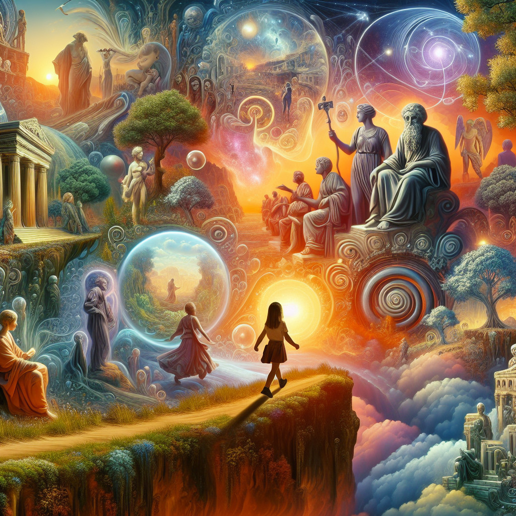 Vibrant Landscape Blending Ancient and Cosmic Themes