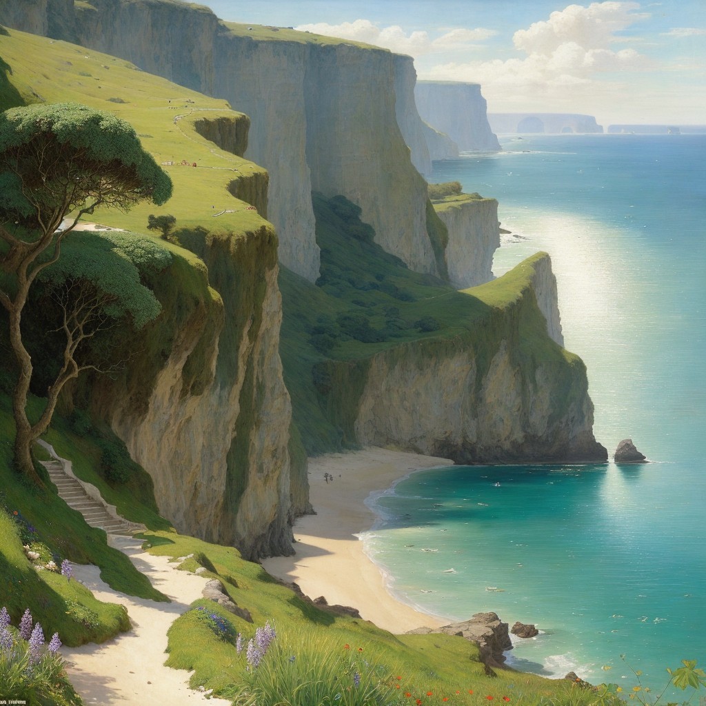 Coastal Scene with Cliffs, Beach, and Turquoise Waters