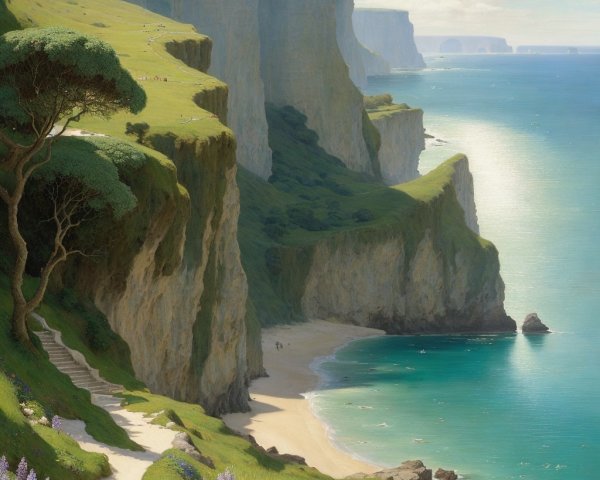 Coastal Scene with Cliffs, Beach, and Turquoise Waters
