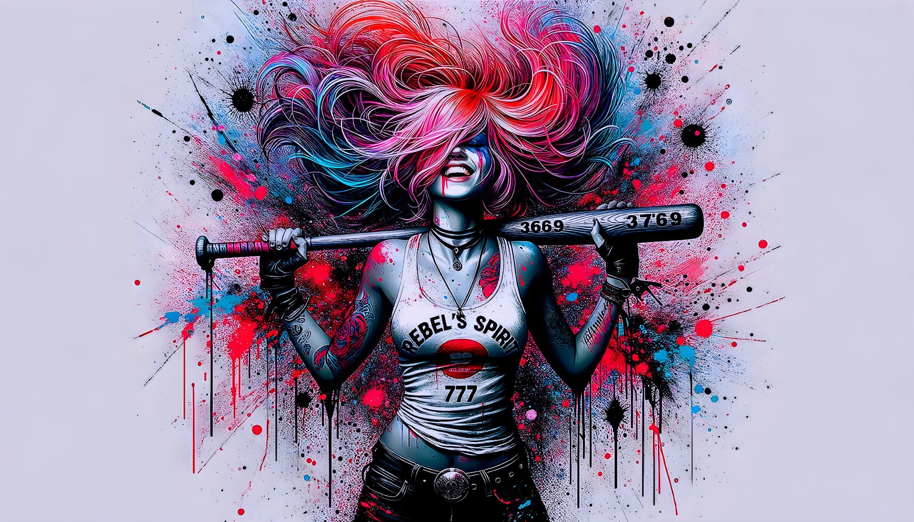 Vibrant Digital Artwork of Woman with Multicolored Hair