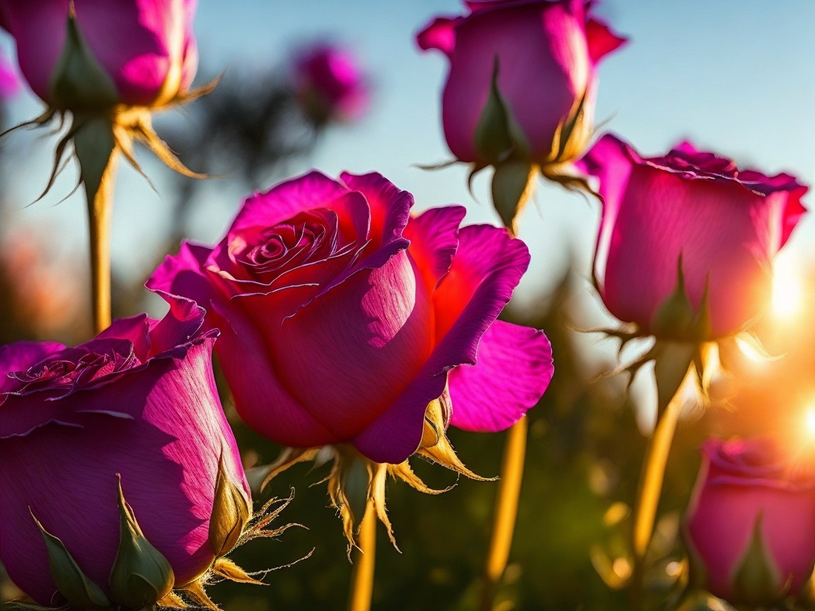 Close-up of Vibrant Pink Roses in Soft Sunlight