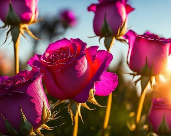 Close-up of Vibrant Pink Roses in Soft Sunlight