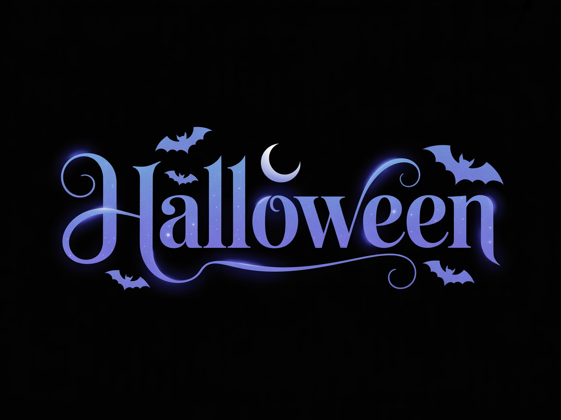 Whimsical Halloween Design with Bats and Moon