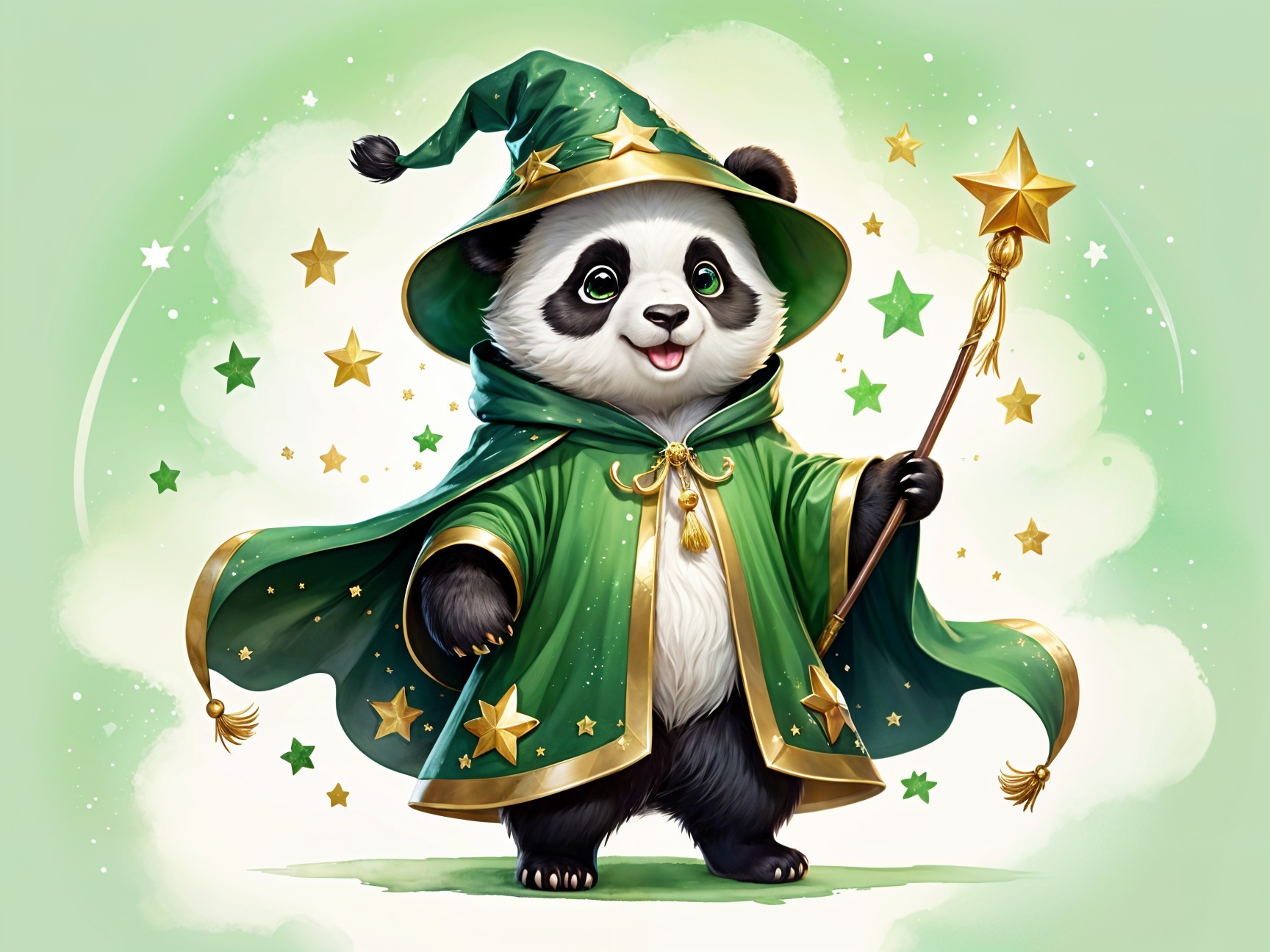 Enchanting Panda Wizard in Starry Green
