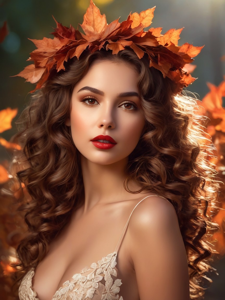 Portrait of a Young Woman in Autumn Foliage