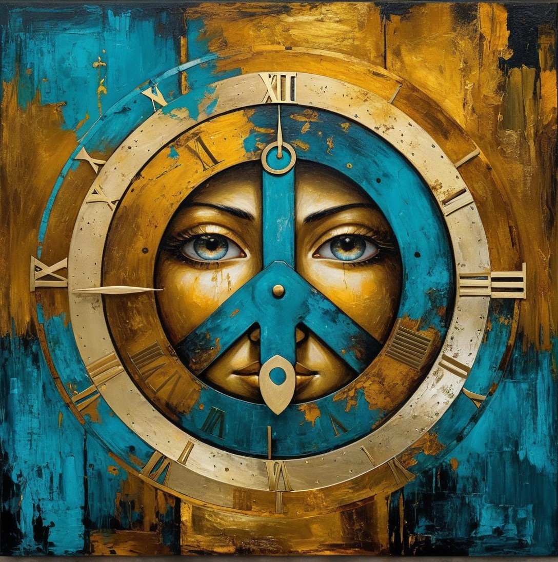 Close-Up of Woman with Ornate Gold Turquoise Clock