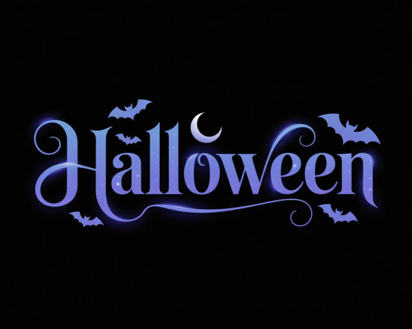 Whimsical Halloween Design with Bats and Moon