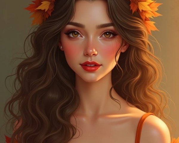 Young woman in autumn-themed attire with leaves