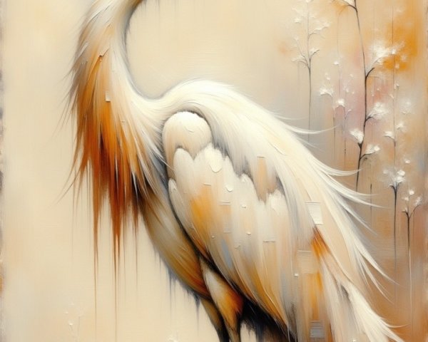 Stylized White Heron with Orange and Yellow Accents
