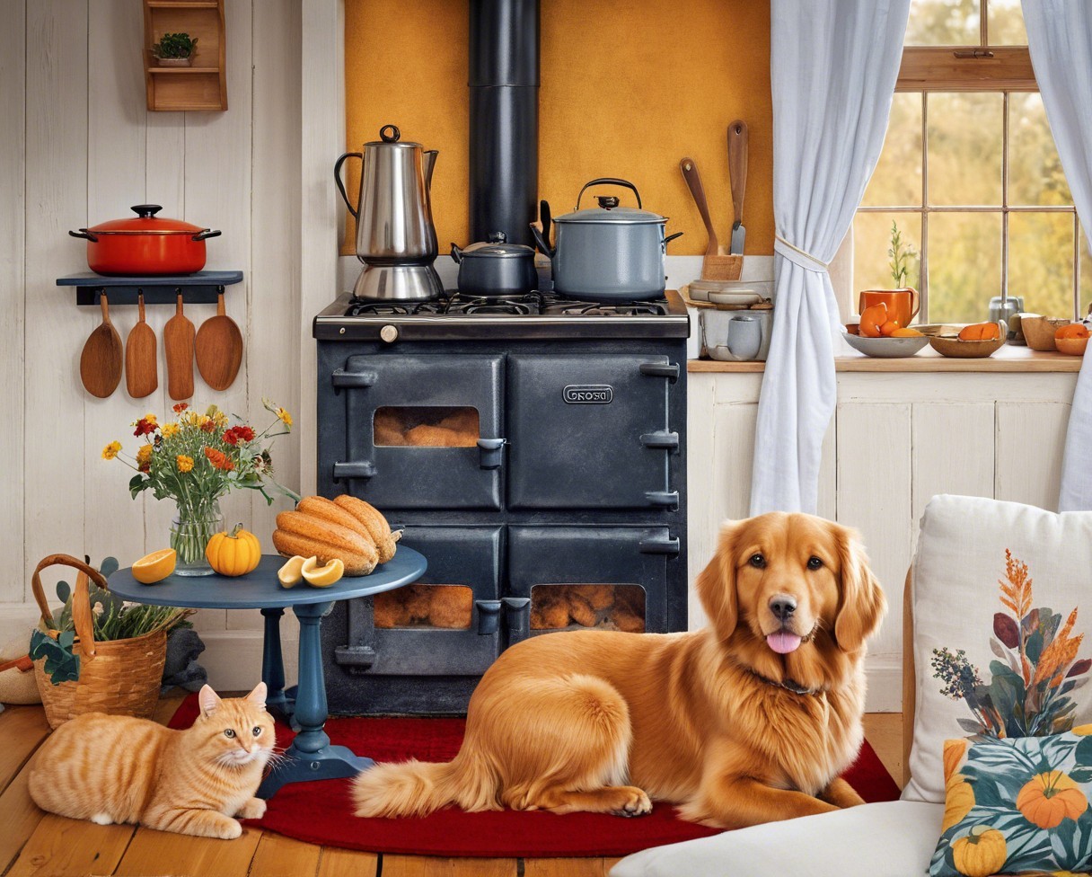 Cozy Kitchen with Traditional Stove and Sunlit Decor