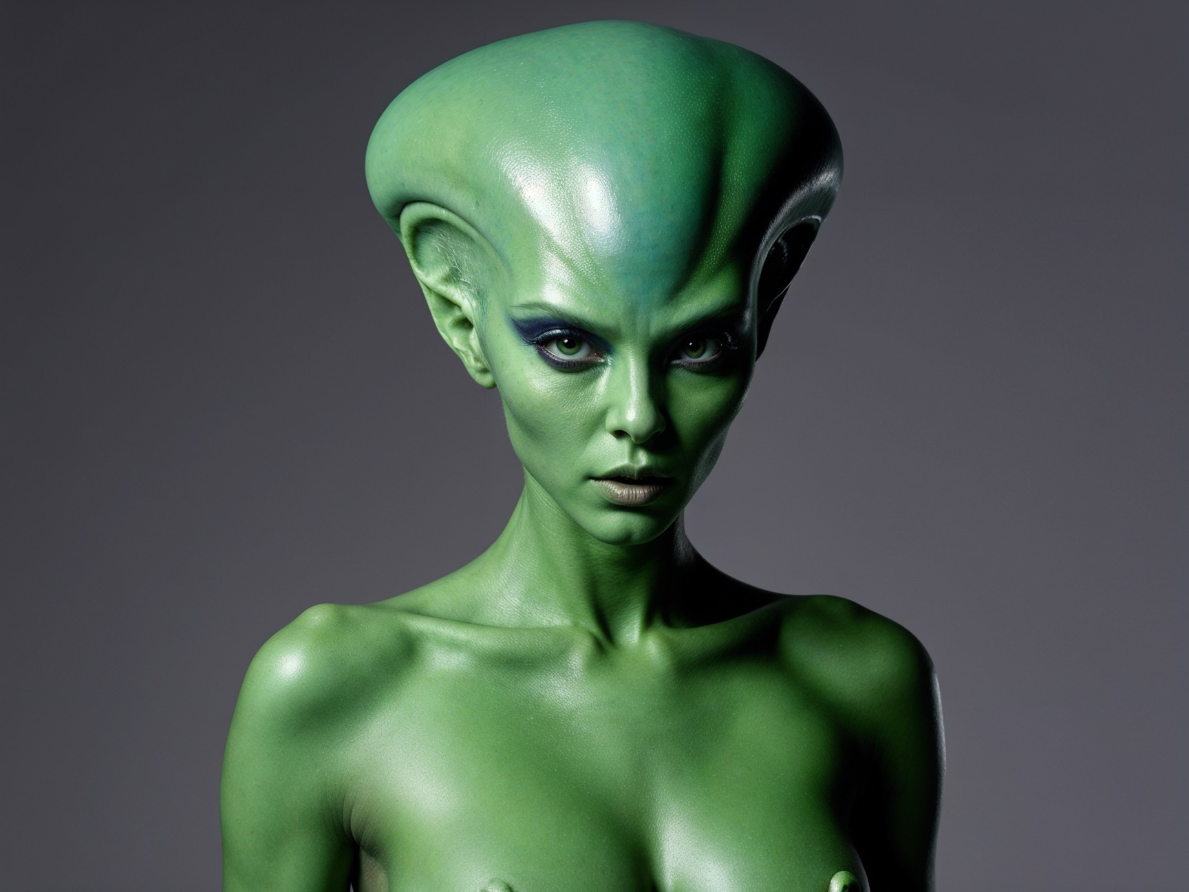 Humanoid Figure with Alien Appearance and Green Skin