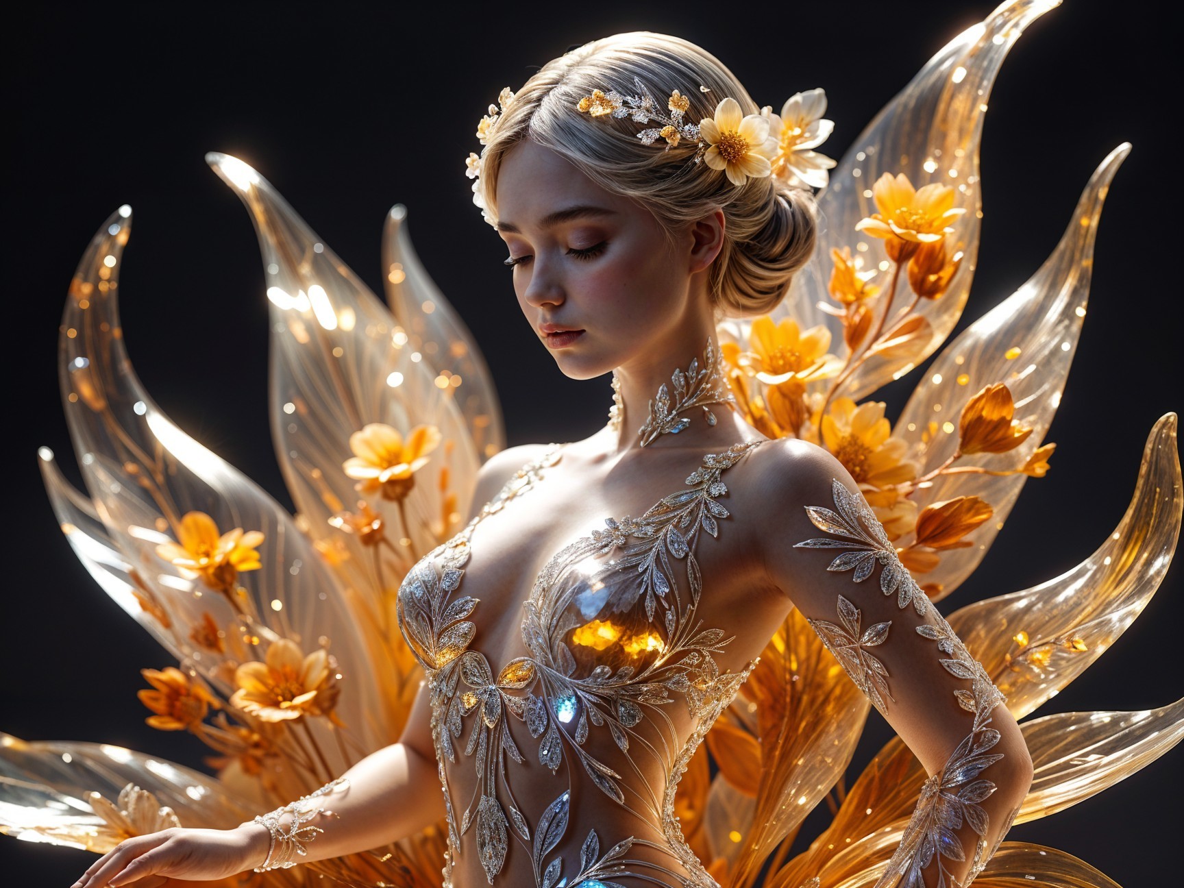 Graceful Figure in Stunning Costume with Shimmering Wings