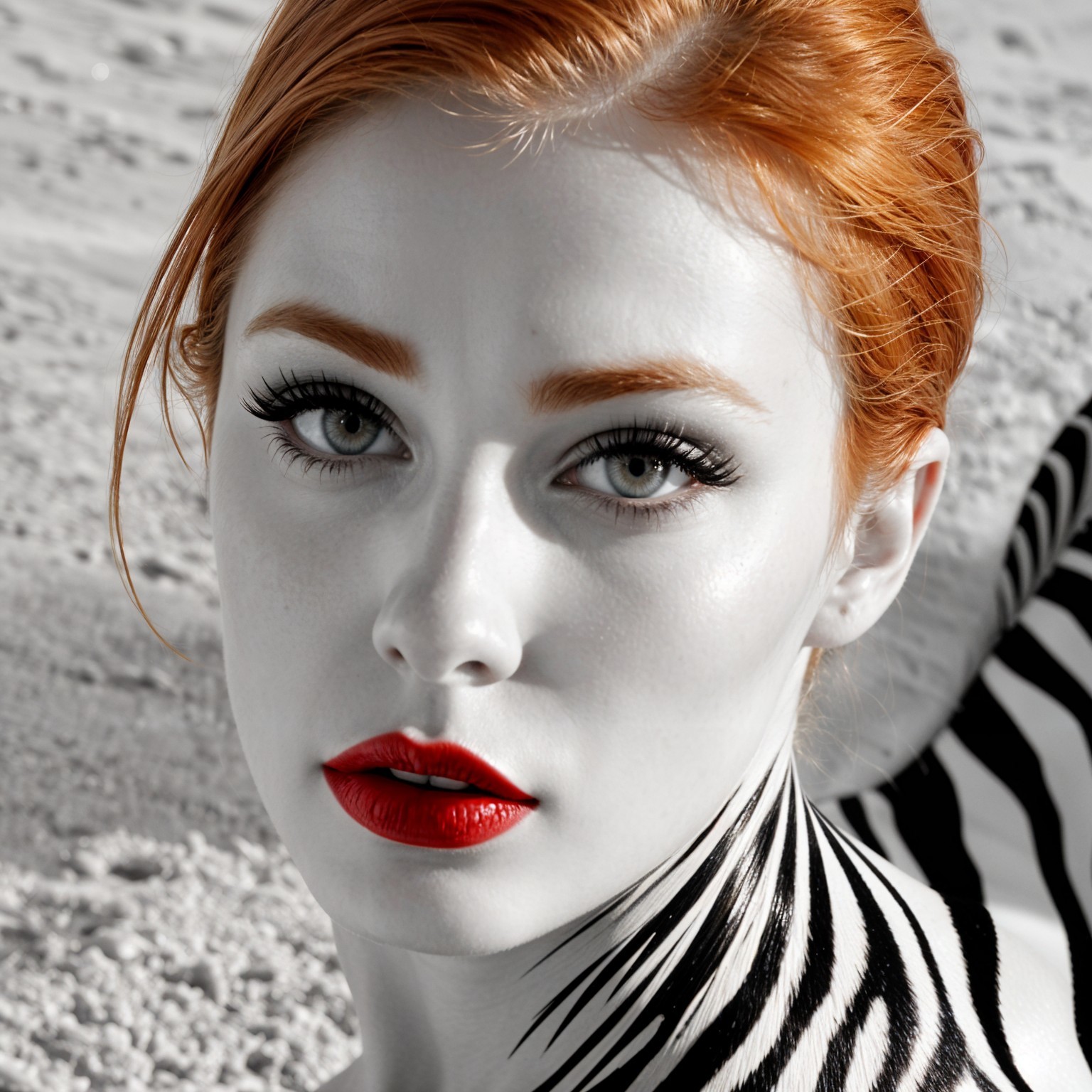 Portrait of a Young Woman with Red Hair and Makeup