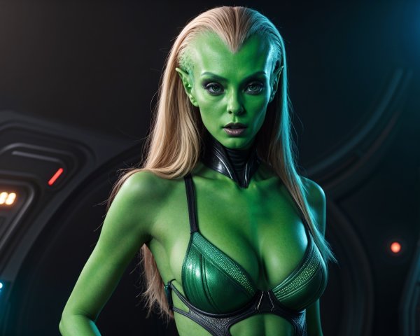 Confident Alien Figure in Futuristic Metallic Setting