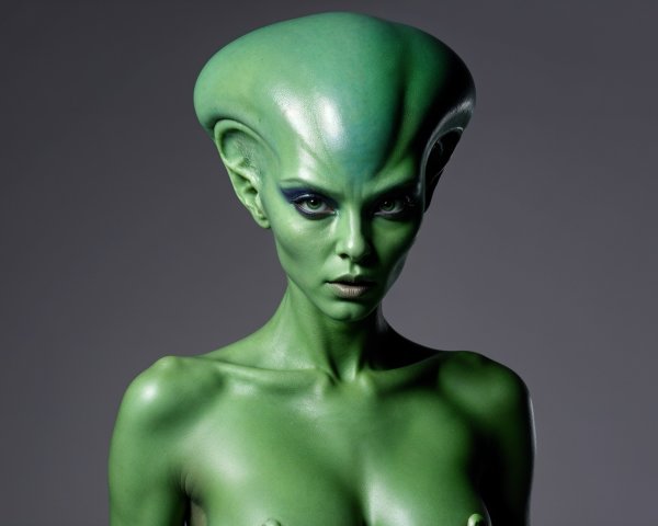 Humanoid Figure with Alien Appearance and Green Skin