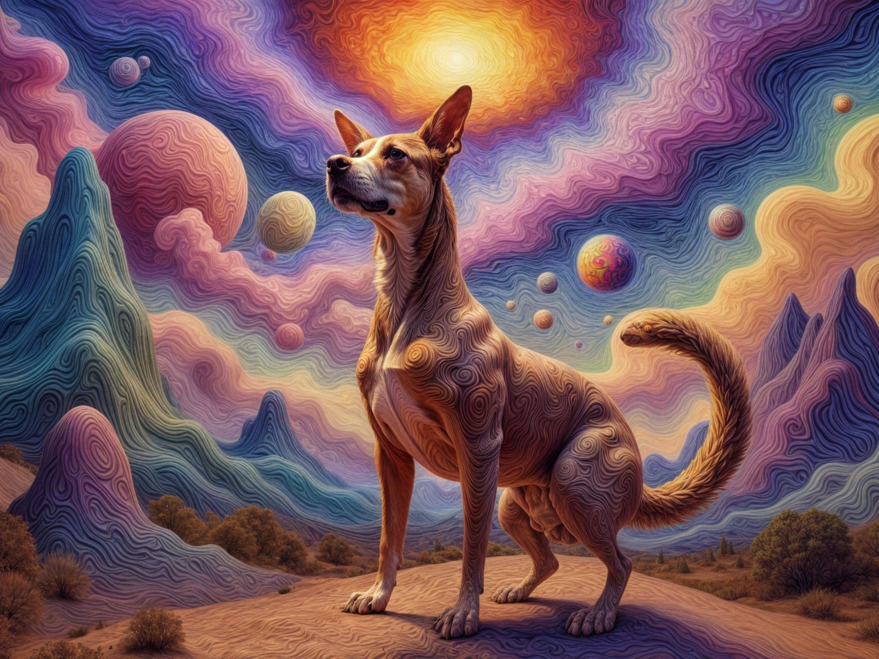 Majestic Dog Against a Vibrant Cosmic Landscape