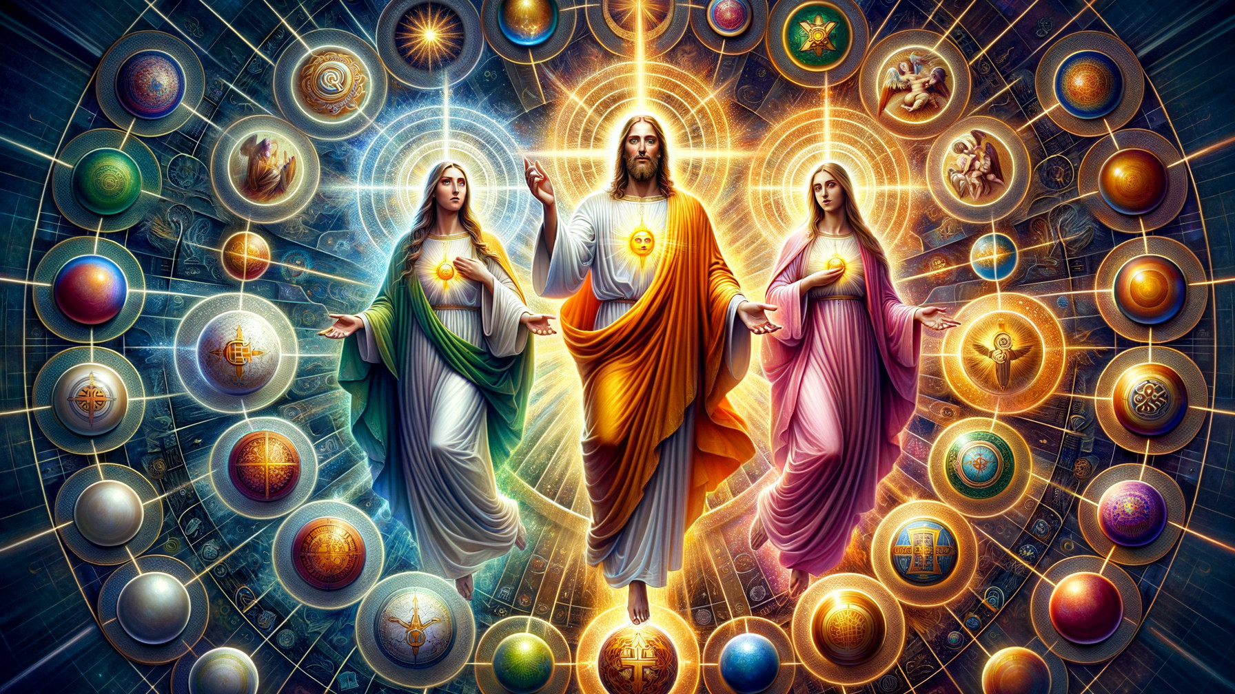 Celestial Scene with Divine Figures and Mandalas