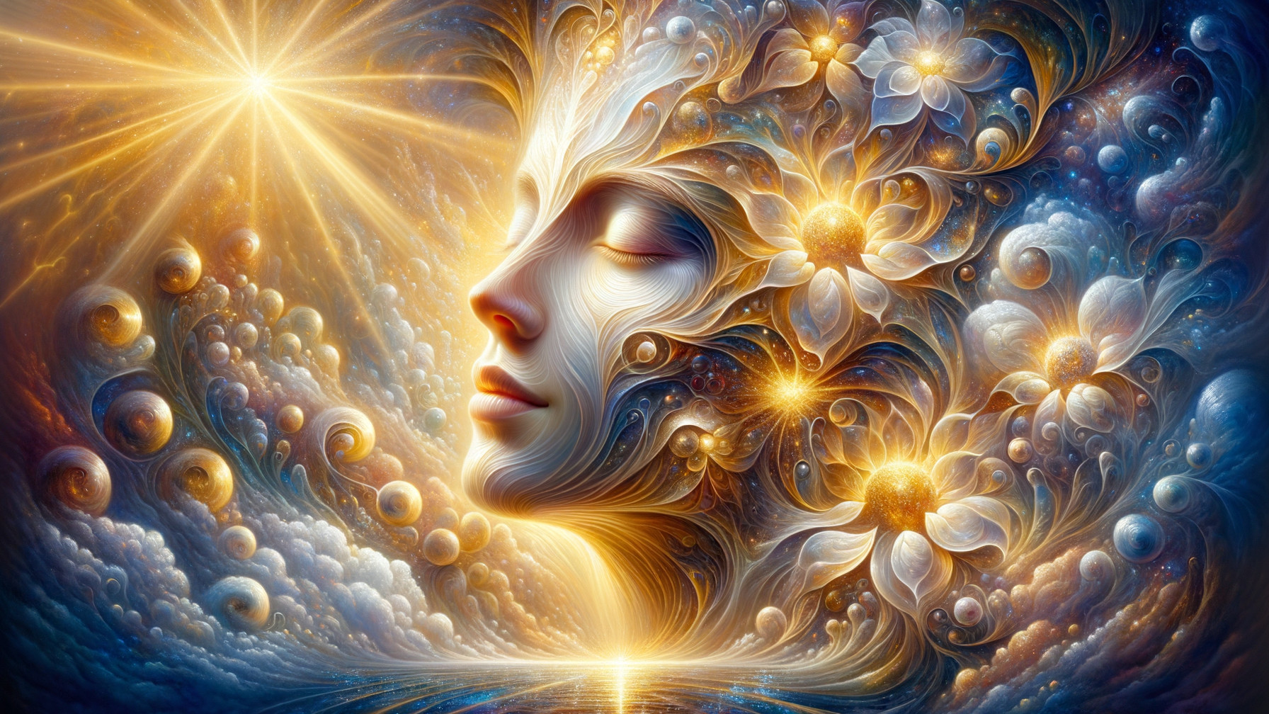 Celestial Figure Surrounded by Colorful Cosmic Elements