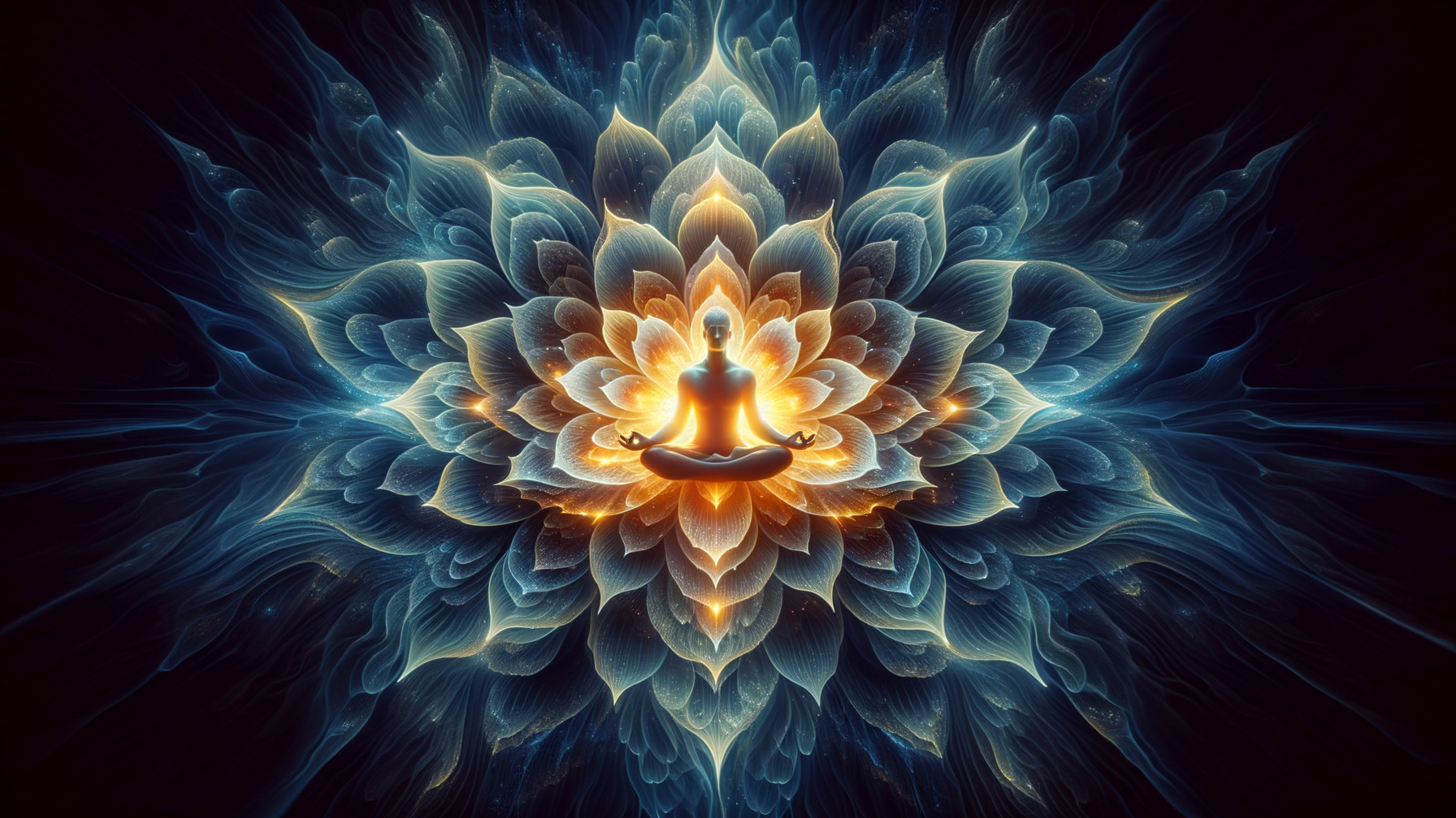 Meditating Figure Amidst Luminous Flower Design