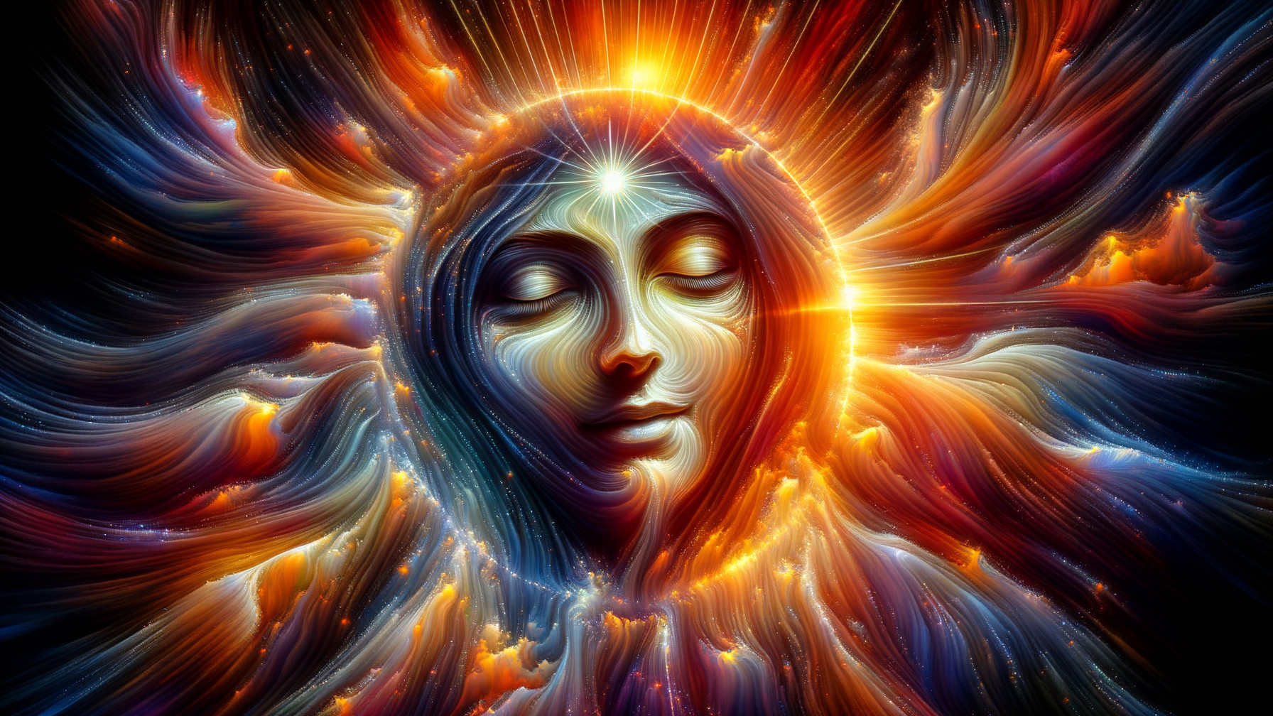 Ethereal Figure Surrounded by Vibrant Cosmic Colors