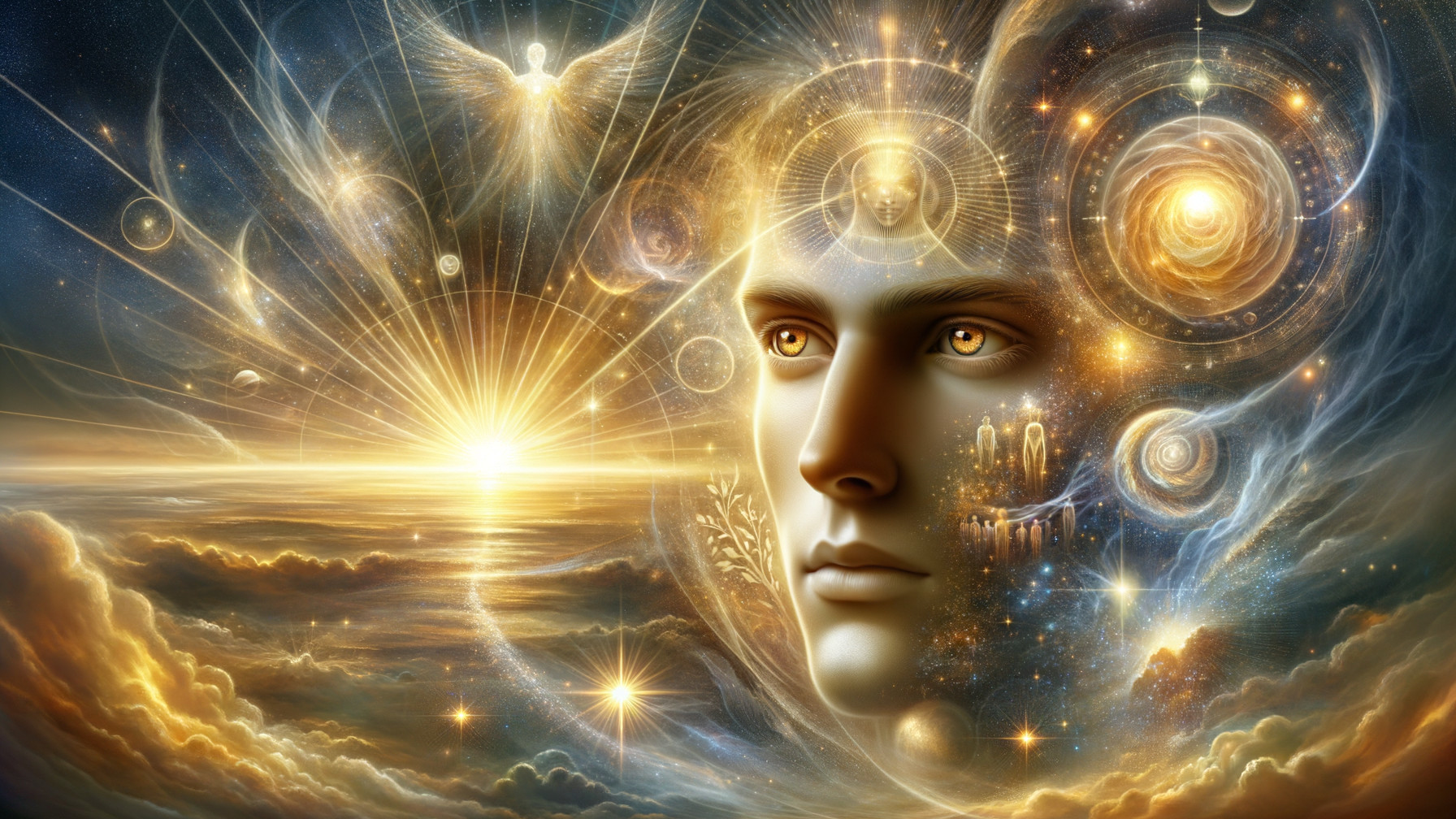 Surreal Landscape with Cosmic Human Face and Galaxies