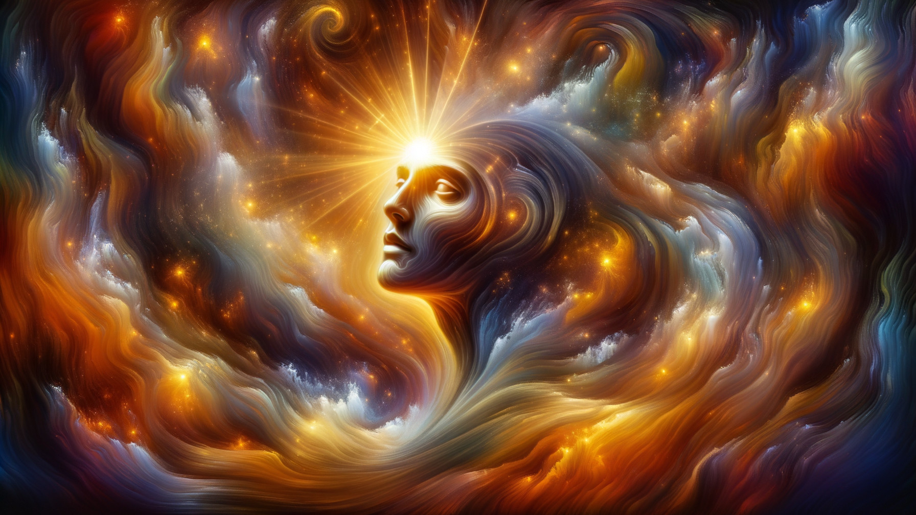 Ethereal Figure Surrounded by Vibrant Cosmic Colors