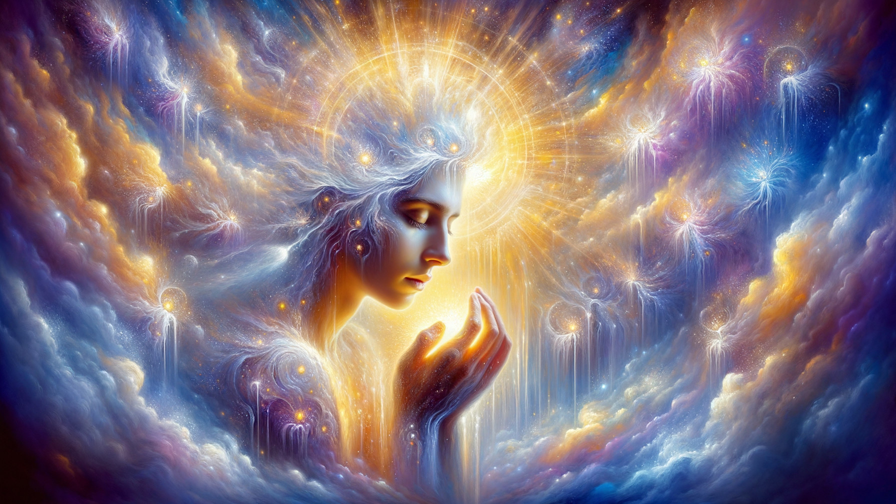 Ethereal Figure in Vibrant Cosmic Colors and Light