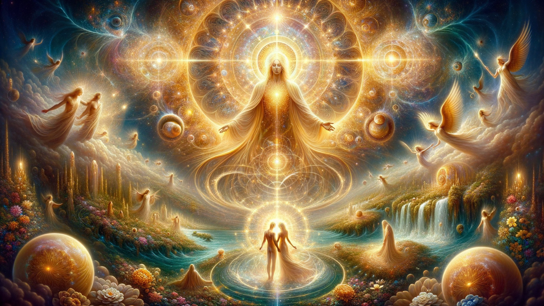 Celestial Scene with Vibrant Colors and Patterns