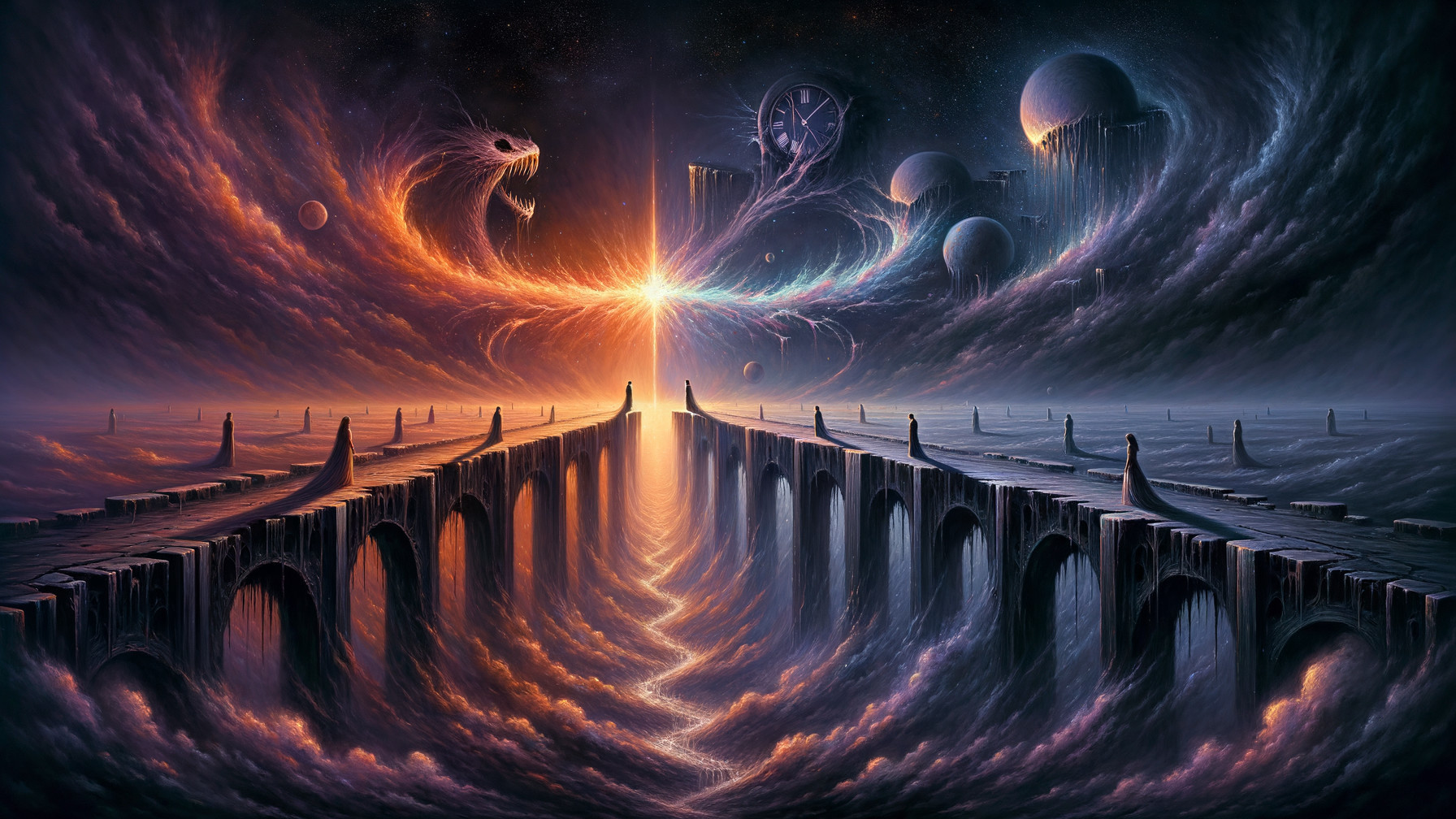 Ethereal Landscape with Chaotic and Serene Elements